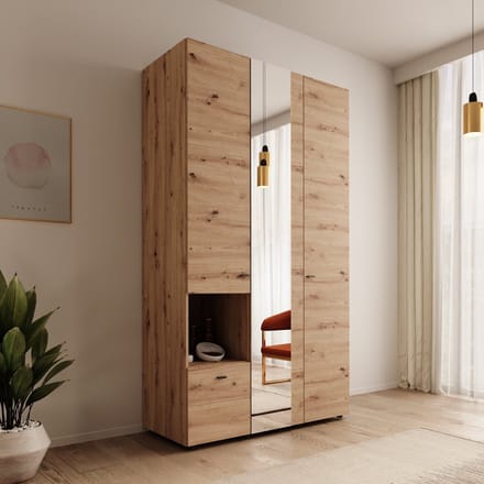 Meubella - Calista - Kledingkast met 3 deuren - Eiken - 117x52x208 cm