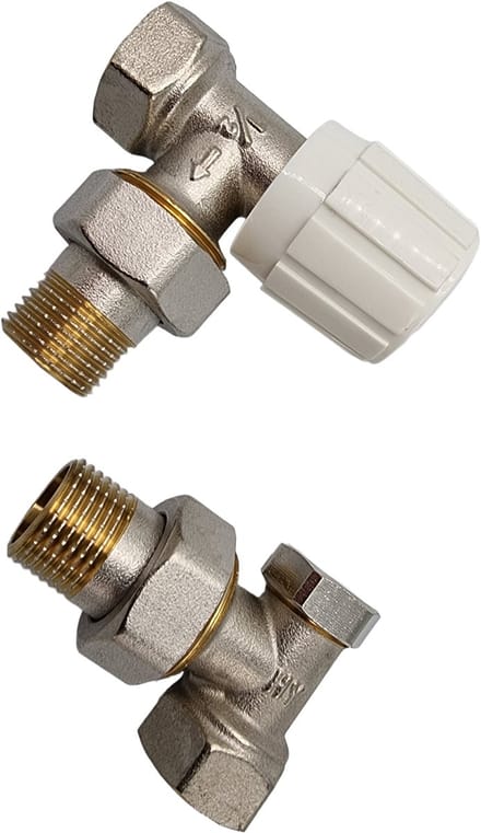 Radiatorconnect manuele radiatorkraan + voetventiel 1/2" x 1/2" haaks.