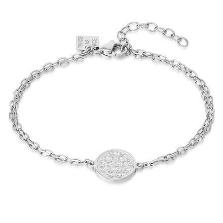 Twice As Nice Armband in edelstaal, cirkel met witte kristallen 15cm+3cm