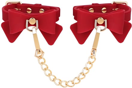Smart Moves - Siliconen Handboeien met Strik en Gouden Ketting - Rood