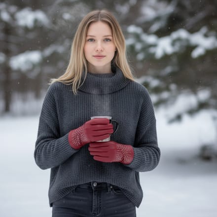 Dames rode Italiaanse leren zachte wollen voering winterhandschoenen met studs