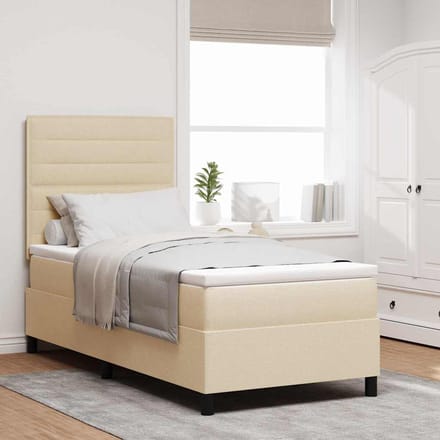 vidaXL - Boxspring - bed - met - matras - met - hoofdeinde - Crème - 90 - x - 200 - cm - Stof