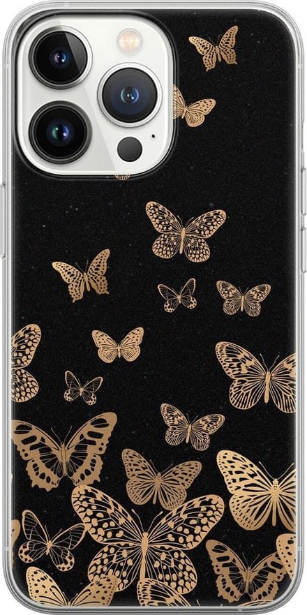 Leuke Telefoonhoesjes - Hoesje geschikt voor iPhone 13 Pro - Vlinders - Soft case - TPU - Print / Illustratie - Zwart