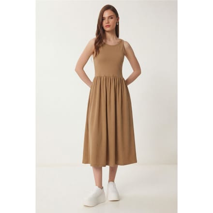 Mouwloze Crew Neck Midi Jurk