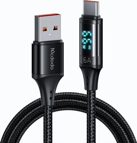 Data- en Oplaadkabel USB-A - USB-C McDodo CA-1080 Display, 66W, 1.2m, Zwart