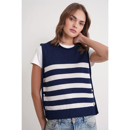 Gestreept Gebreid Top met Knoopdetail