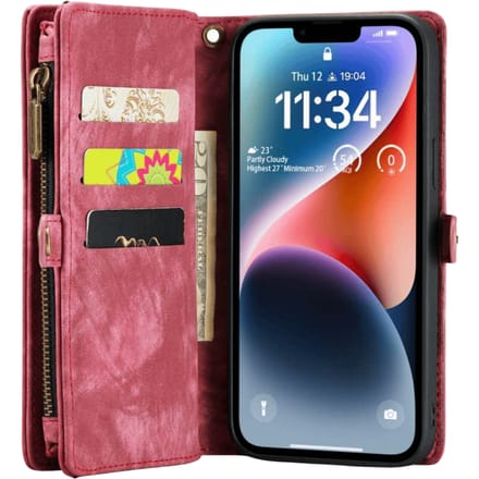 Caseme iPhone 14 Plus Vintage Portemonnee Hoesje Rood