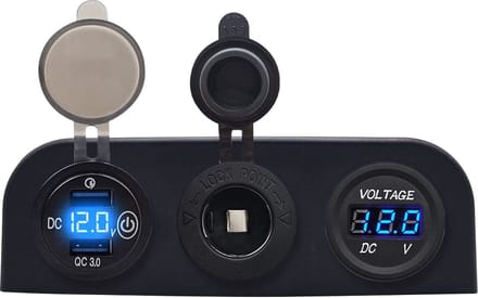 ProRide 12V USB Autolader 2 Poorten - QC3.0 - Voltmeter en 12V/24V Sigarettenplug - Drievoudig opbouw paneel