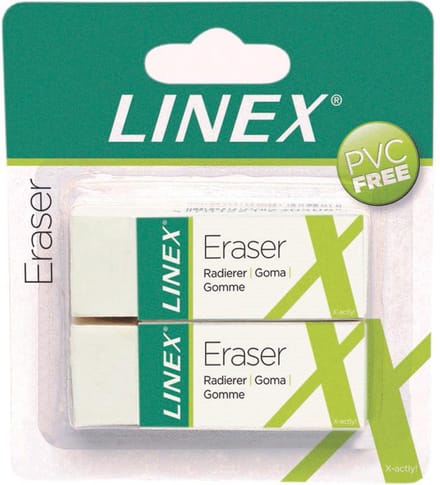 Linex ER30/2B 2 NON PVC ERASERS ON BLISTER CARD