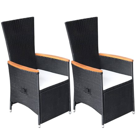vidaXL - Tuinstoelen - 2 - st - verstelbaar - met - kussens - poly - rattan - zwart