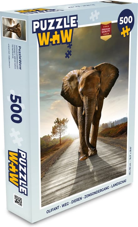 Puzzel Olifant - Weg - Dieren - Zonsondergang - Landschap - Legpuzzel - Puzzel 500 stukjes