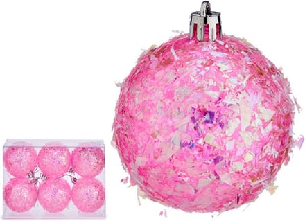 Krist+ kerstballen - 6x stuks - roze - kunststof - glitter