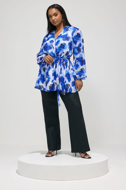 Yours London Blauwe Wazige Bloemenprint Wikkelblouse Size 58-60