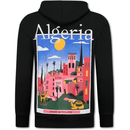 Oversized Hoodie Heren met Capuchon - Algeria Print - Dik Geweven - 5813 - Zwart