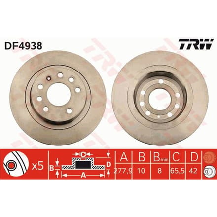 Remschijf TRW DF4938 achter, volledig, 1 Stuk