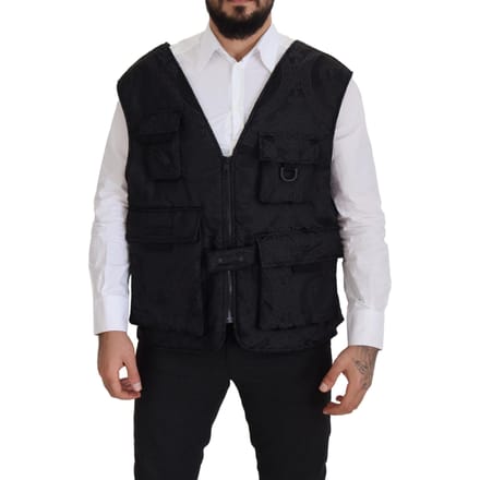 Zwart Geborduurd Vest in Utility-Stijl