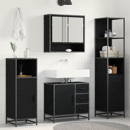 vidaXL - Badkamermeubel - Set - 3 - st - Zwart - Eiken - Bewerkt - hout