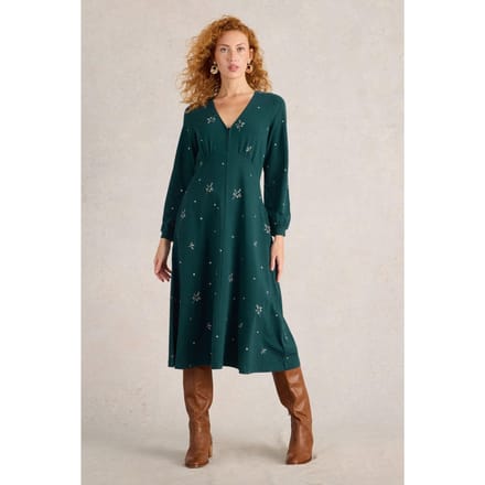 White Stuff Megan Embroidered Jersey Dress Teal Multi Größe: 8 REGULAR | Midikleider Outlet | Damen | Cyan
