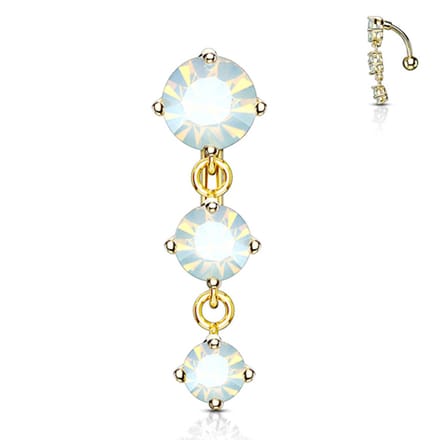 Navelpiercing 3 verticale balletjes opalite hanger - goud - LMPiercings