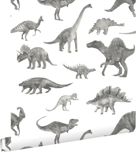ESTAhome behang dinosaurussen grijs - 50 x 900 cm - 131203
