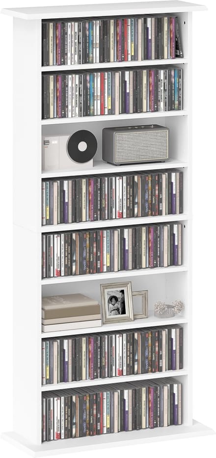 HOMCOM CD-opbergkast - Spaanplaat - 58x24x126,3 cm - Wit