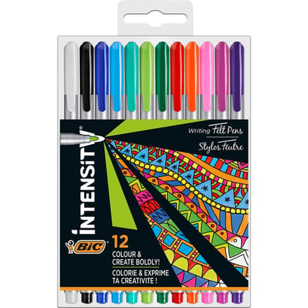 BIC Intensity Medium Creatieve Viltstift - Verschillende Kleuren - Pak van 12 Stuks - Medium Punt 0.7 mm