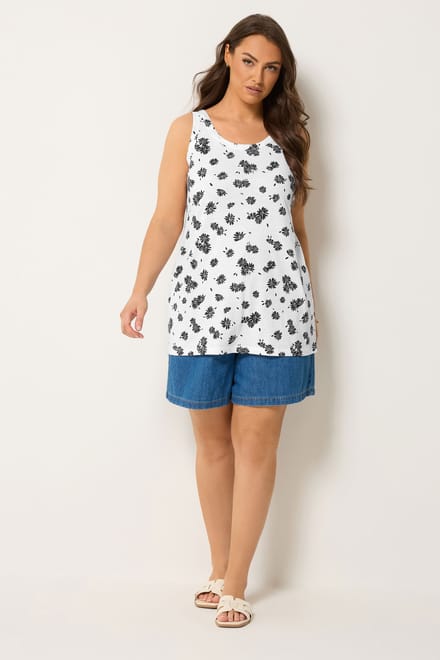 Yours Witte Mouwloze Top Met Madeliefjesprint Size 66-68