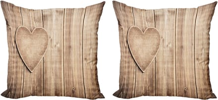 ABAKUHAUS Valentijnsdag kussensloopset (2 stuks), rustieke hartvormige planken, 45 cm, beige