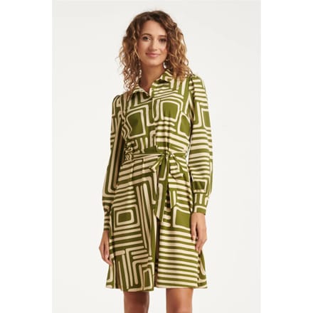Smashed Lemon 25658 army en sand geometrische jurk in travelkwaliteit |