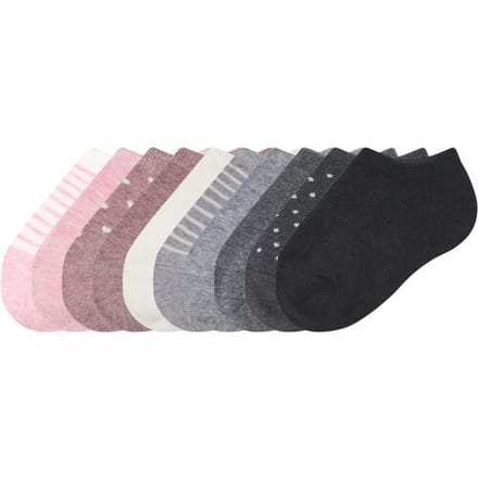 LUPILU Kindersneakersokken, 10 paar, met biologisch katoen. (roze/crème/grijs/navy, 19/22)