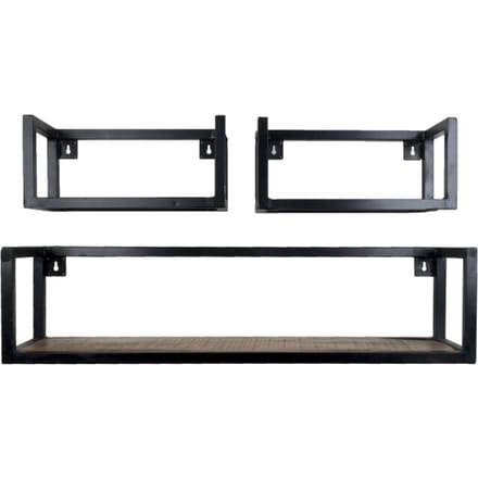 Wandplank Vintage - Set van 3 Klein - Industriële Wandplank van Mangohout met Stalen Frame