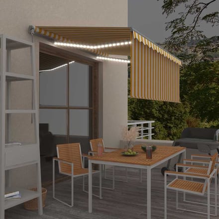 vidaXL - Luifel - handmatig - uittrekbaar - rolgordijn - LED - 3x2,5 - m - geel - en - wit
