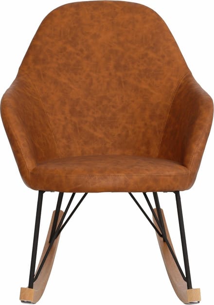 Tampa Schommelstoel - Cognac Kunstleer - Lounge Fauteuil met Eikenhout