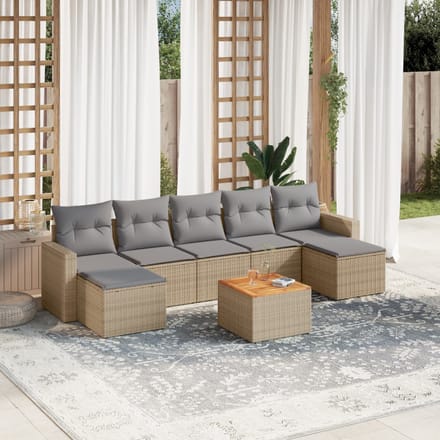 vidaXL - 8-delige - Loungeset - met - kussens - poly - rattan - beige