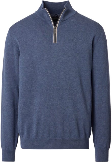 CASAMODA Halfzip Trui Solid Blauw - Maat M - Heren - Quarter zip