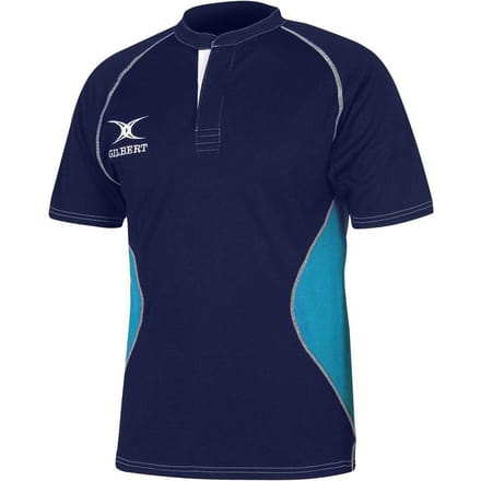 Gilbert Heren Contrast Paneel Regular Raglan Rugby Shirt (Marine/Licht Hemels)