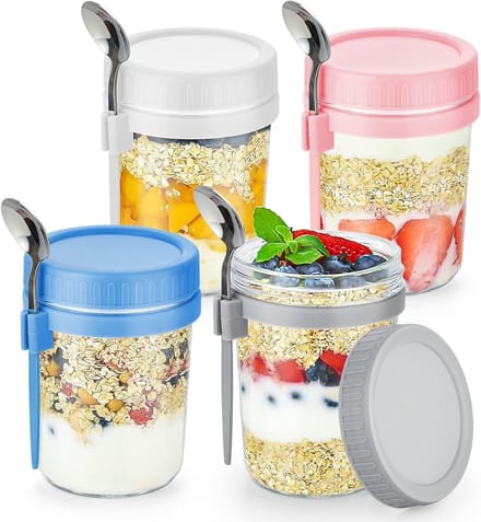 Oats bewaardozen set van 4 met deksels en lepels - Ideaal voor havermout, granen en snacks