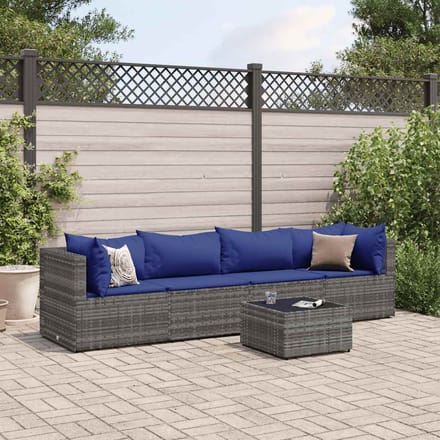 vidaXL - 5-delige - Loungeset - met - kussens - poly - rattan - grijs