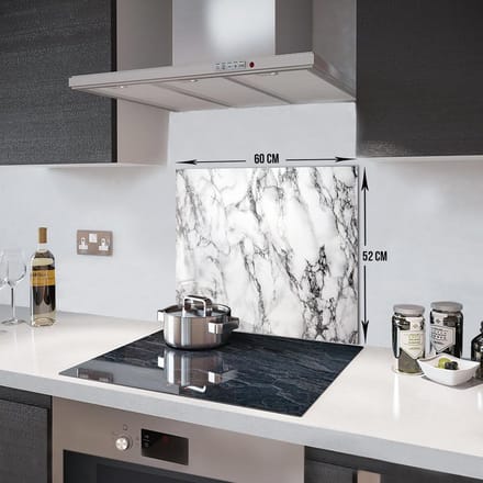 Marmerlook Tempered Glazen Spatbescherming Voor Achter de Kookplaat 52cm x 60cm