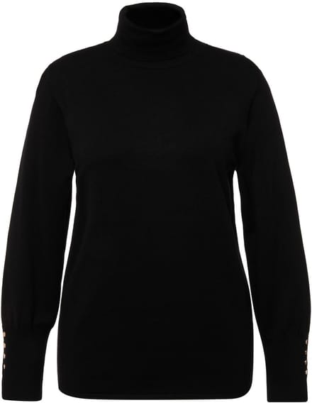 Ulla Popken - Dames - Pullover col sierknopen lange mouwen - Zwart - Maat 46+