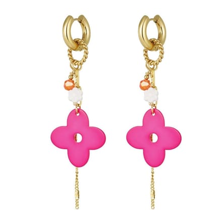 Yehwang Oorbellen Flower Power goud fuchsia