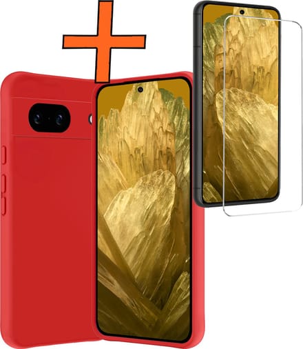 Hoes - Met Screenprotector - Geschikt voor Google Pixel 8a - Sterk & Shockproof - Back Cover - Siliconen Case - Telefoon Hoes - Rood