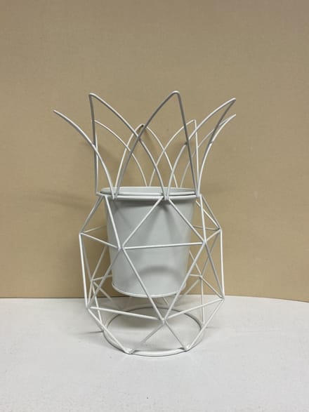 Metalen bloempot ananas-vorm - Wit - 25x19x1cm - Woonaccessoires