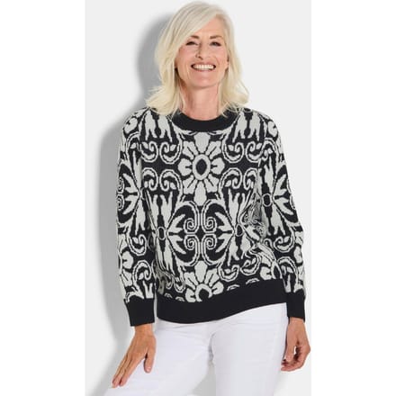 Tricot pullover met scheerwol - zwart / wit / gedess. - Gr. 20 van Goldner Fashion