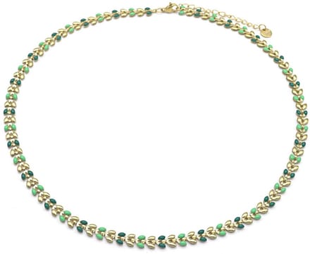 Ketting met Bladeren - RVS - Lengte 39-44 cm - Goudkleurig en Groen