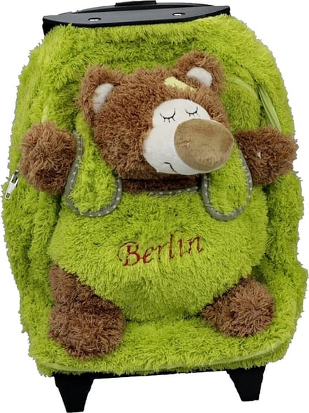 Inware Rugzaktrolley kinderkoffer - pluche beer knuffel - kunststof/polyester - 35 x 25 x 13 cm