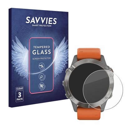Savvies - Glas Screenprotector voor Garmin Fenix 6 Pro Solar - Gehard Beschermglas 9H 3 Stuks
