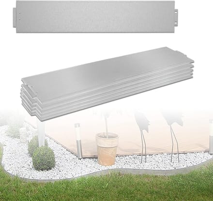 Gazonrand Metaal - Bloembedranding Maaikant - Tuin Afscheiden - Buigbaar Insteeksysteem - 20 Meter 18 Cm - Zilver