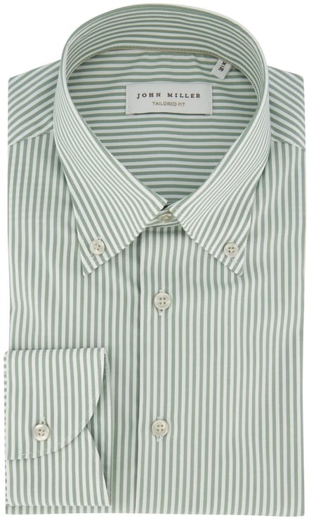Overhemd John Miller Tailored Fit groen gestreept