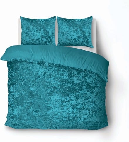 iSleep Dekbedovertrek Crushed Velvet - Eenpersoons - 140x200/220 cm - Turquoise